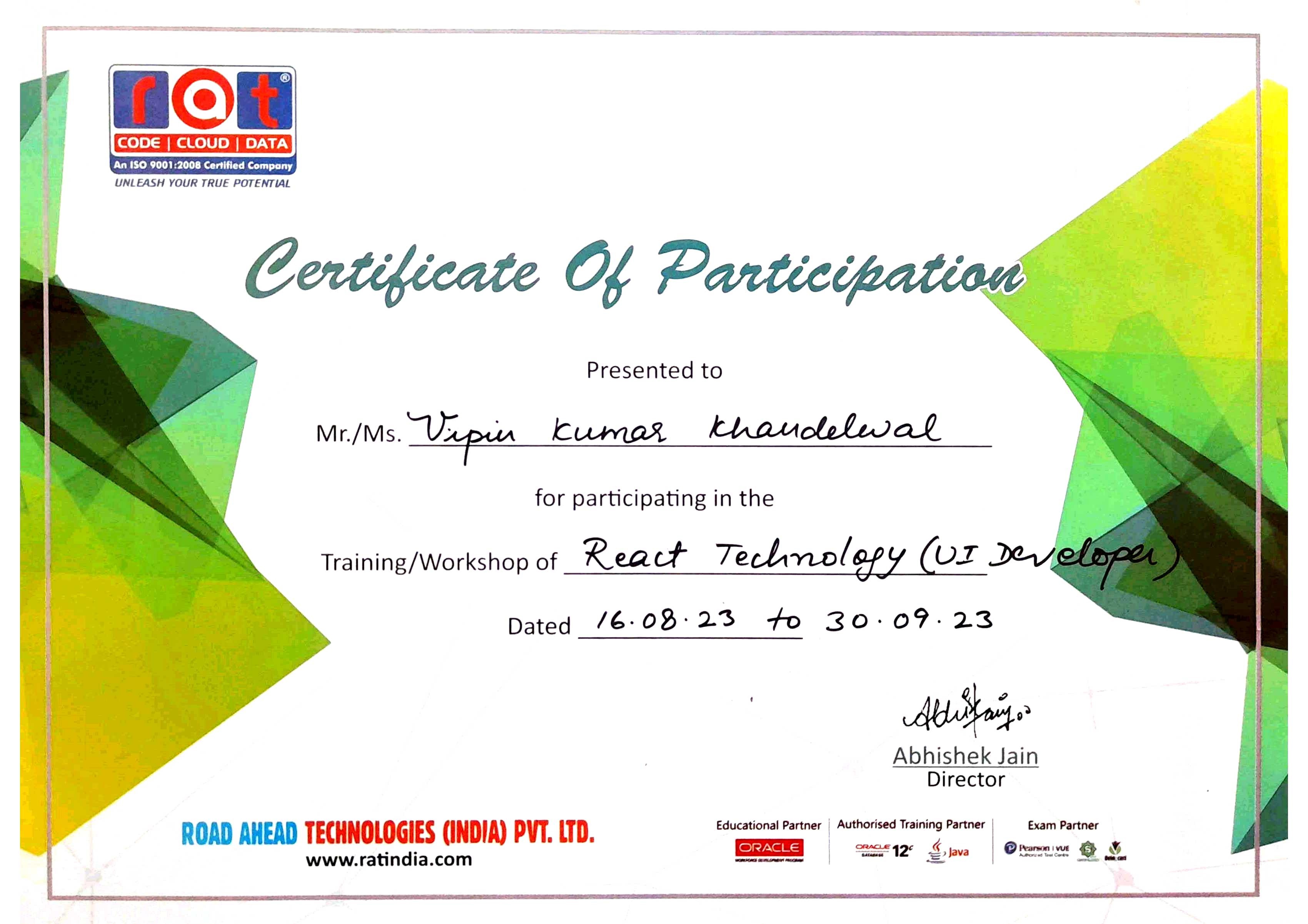 60% Complete Course React Certificate